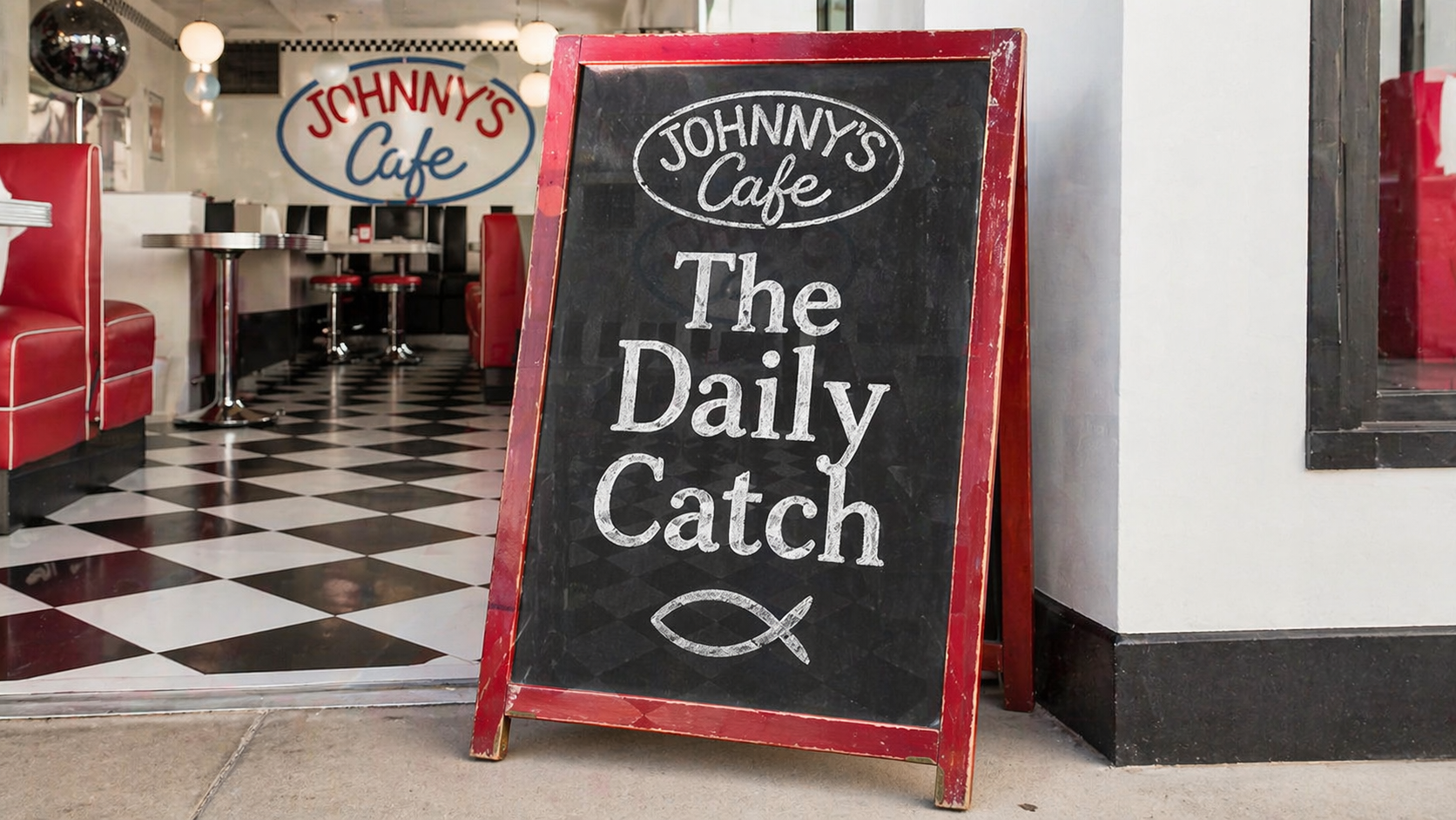 The Daily Catch sign outside Johnny's Cafe